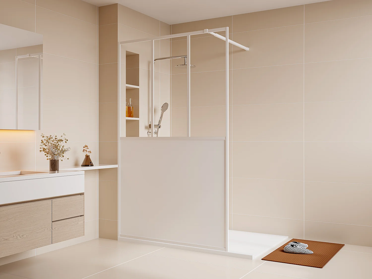 Paroi de douche à l'italienne style atelier - Blanc mat - 120 x 200 cm - URBANIK