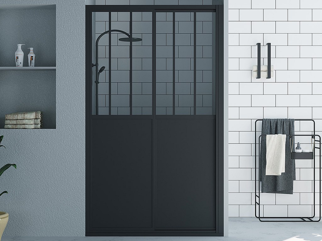 Skyvedør til dusj i matt svart verkstedsstil - 140 x 195 cm - URBANIK