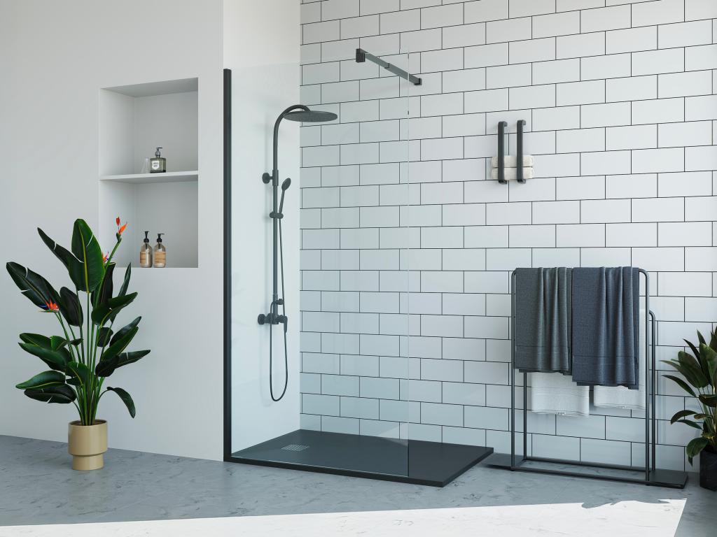 Duschtrennwand Seitenwand italienische Dusche - 100 x 200 cm - Schwarz matt günstig online kaufen