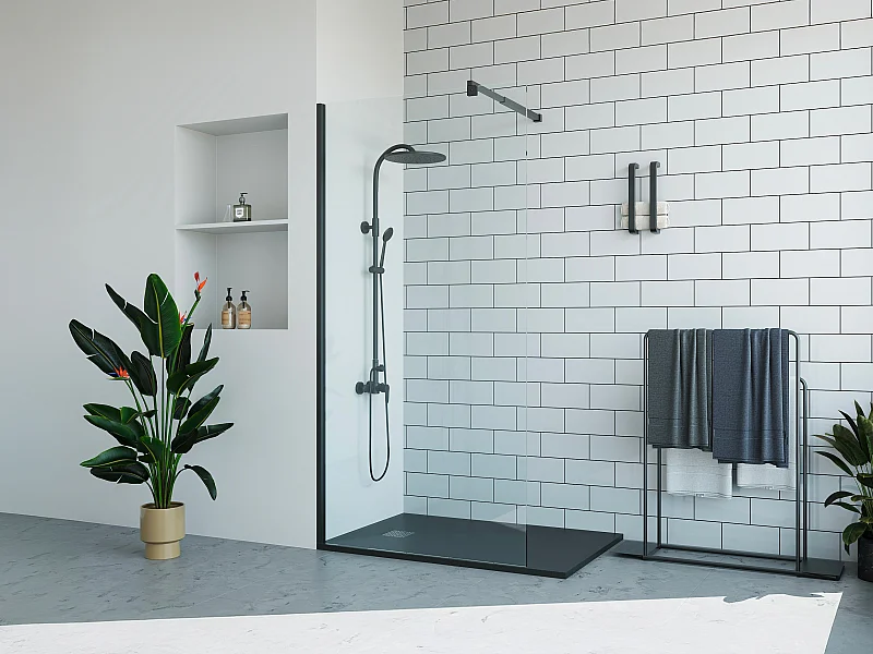 Duschtrennwand Seitenwand italienische Dusche - 100 x 200 cm - Schwarz matt - DAREN