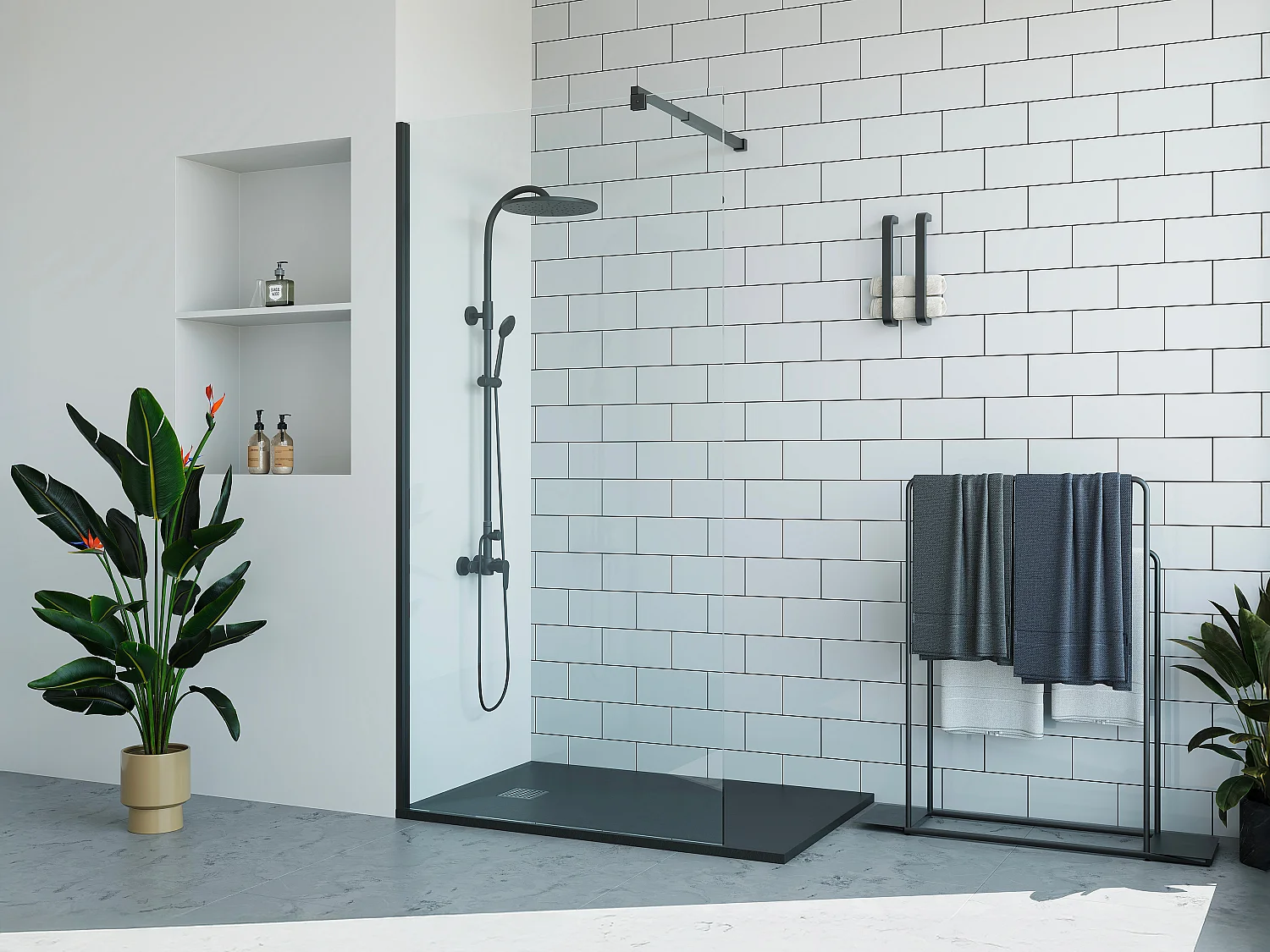 Paroi de douche à l'italienne - Noir mat - Verre 6 mm - 100x200 cm - DAREN