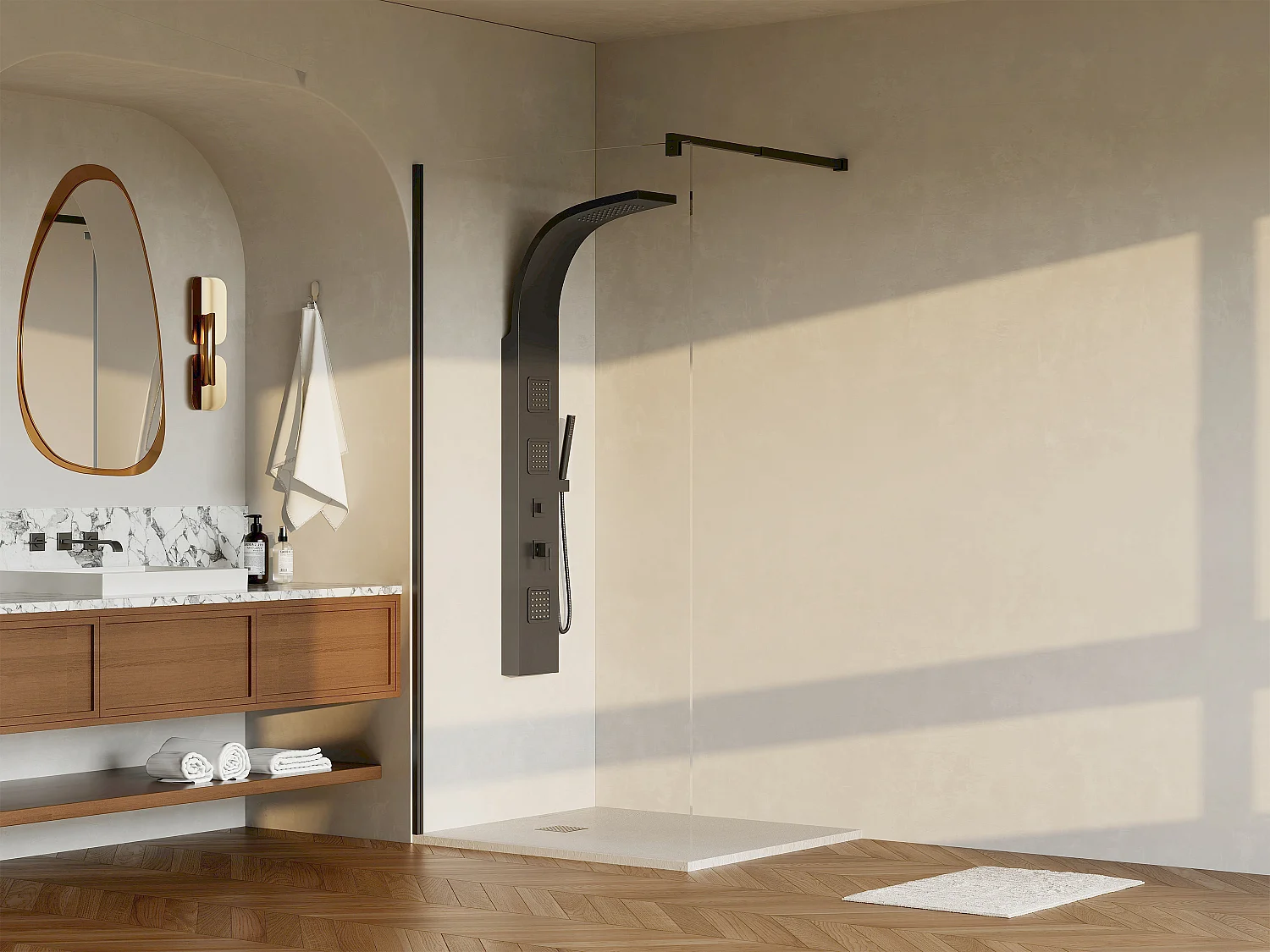 Italiensk brusevæg i mat sort glas 6 mm 100 × 200 cm DAREN