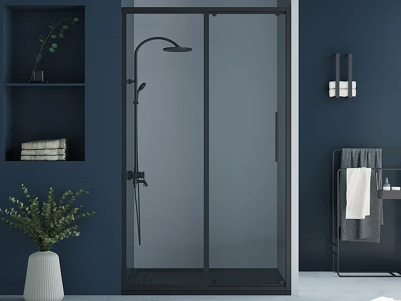 Duschtür Schiebetür - Schwarz matt - Industrial Style - 140 x 195 cm - TORONI