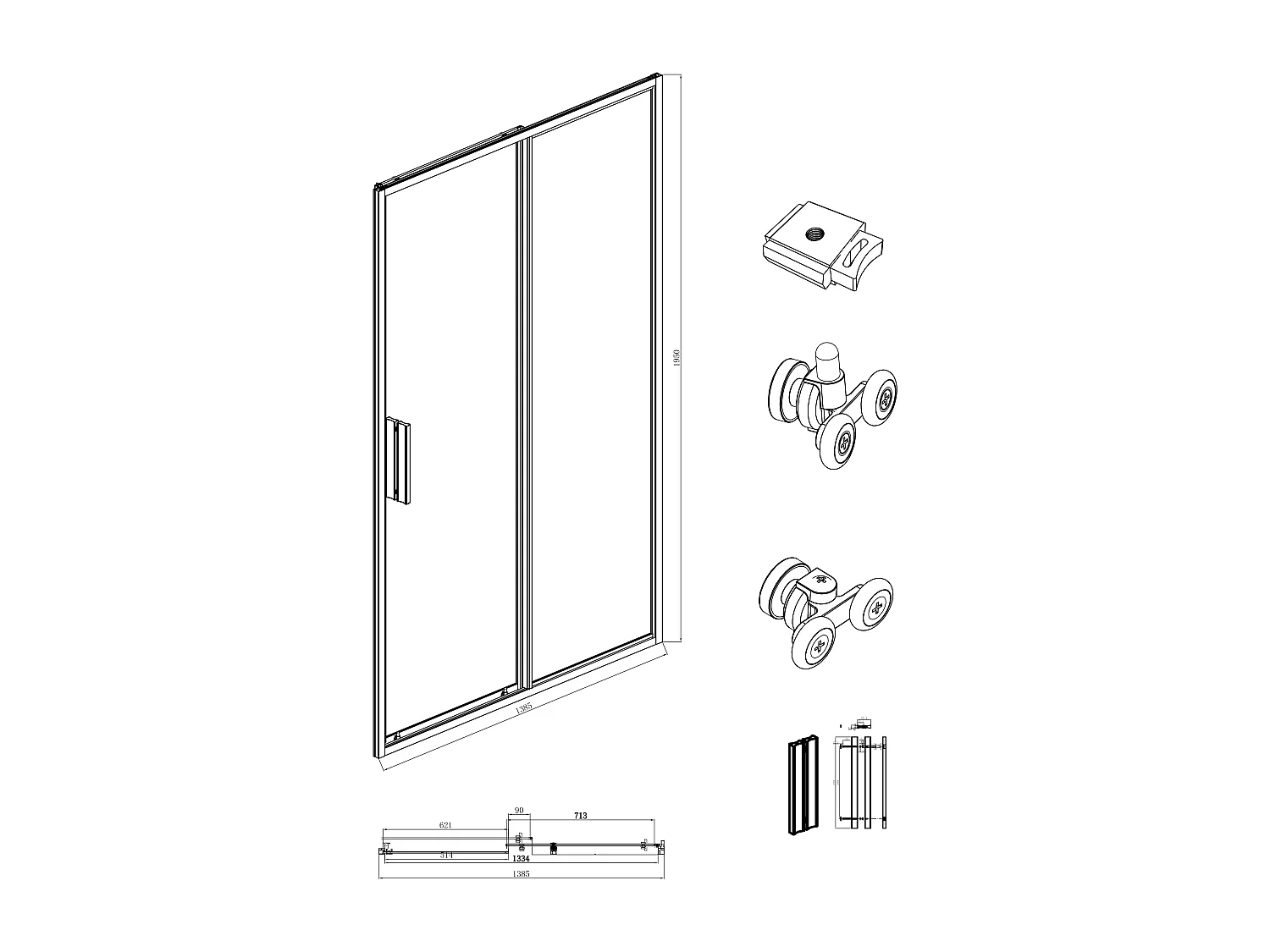 Puerta de ducha corredera negro mate estilo industrial - 140 x 195 cm - TORONI