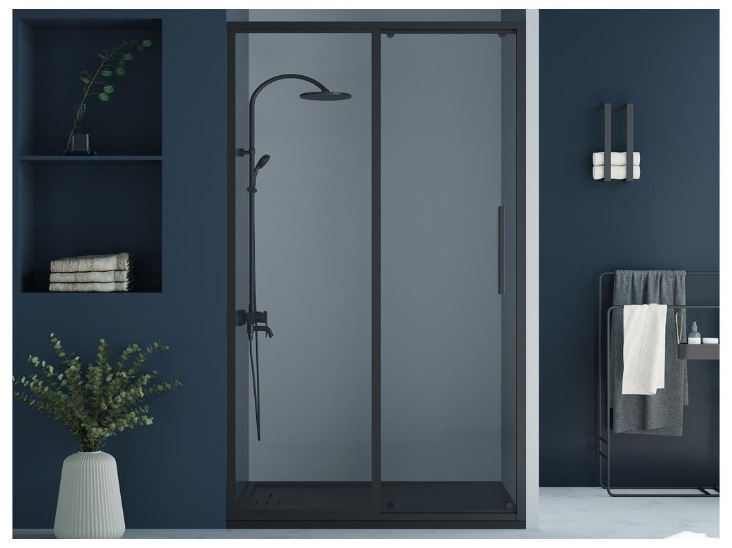 Porte de douche coulissante noir mat style industriel - 140 x 195 cm - TORONI