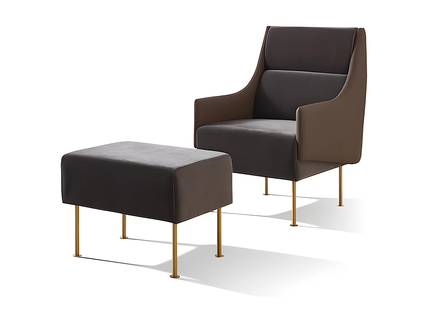 Fauteuil avec repose pieds en tissu et simili cuir CUBA - Marron