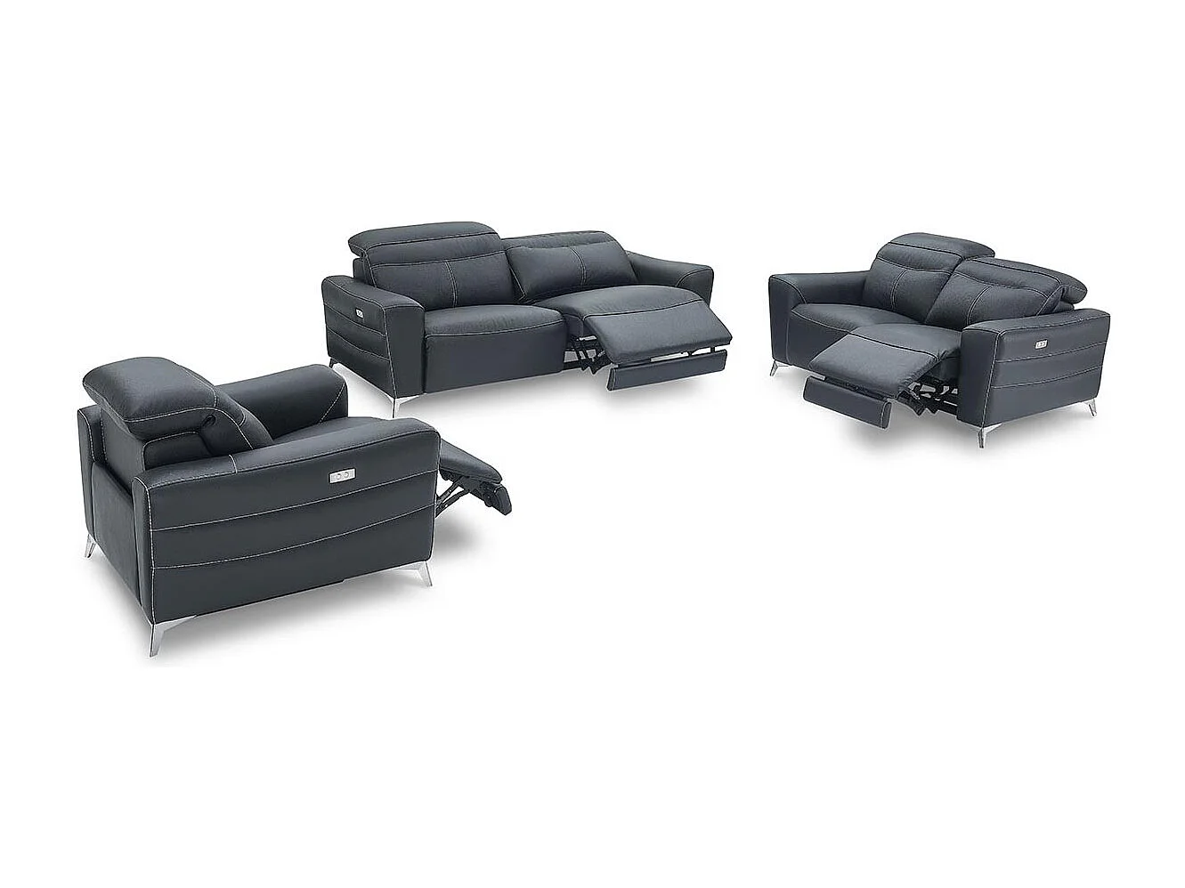 Fauteuil relaxation électrique 1 place en cuir SLOAN - Noir