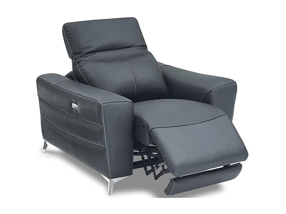 Fauteuil relaxation électrique 1 place en cuir SLOAN - Noir