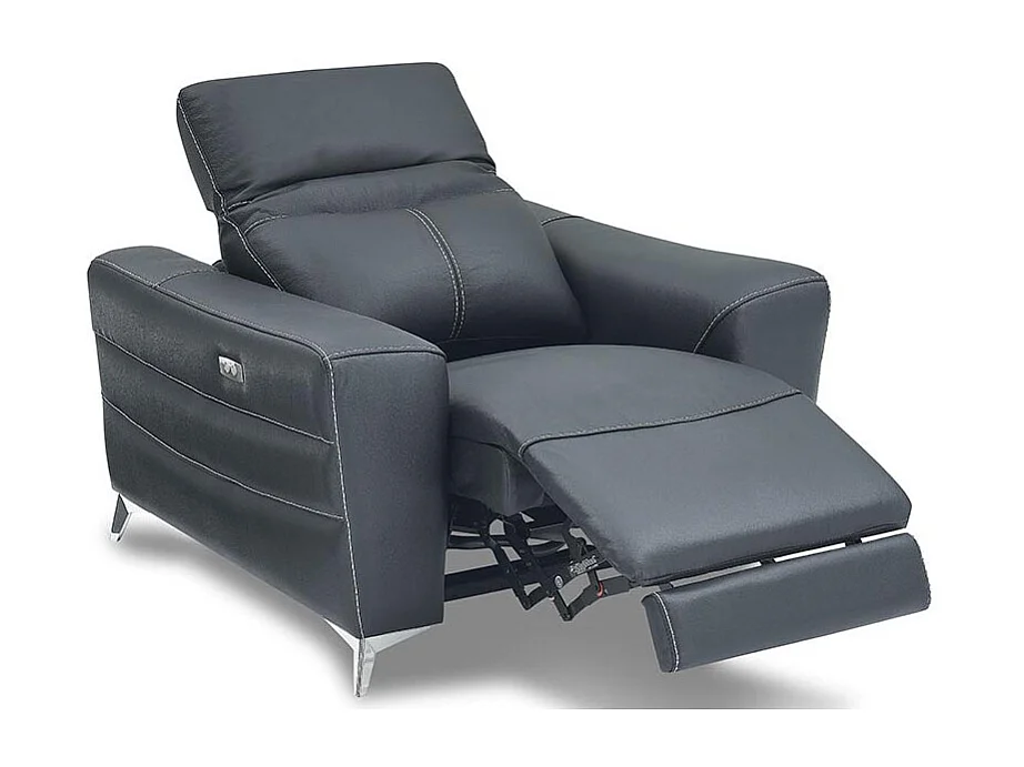 Fauteuil relaxation électrique 1 place en cuir SLOAN - Noir