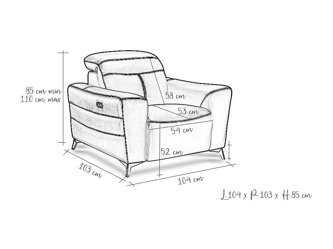 Fauteuil relaxation électrique 1 place en cuir SLOAN - Noir