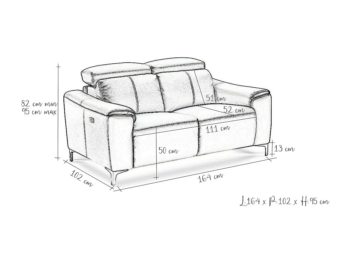 Canapé relaxation électrique 2 places en cuir BIANCA - Gris clair Gris perle - Angle Droit