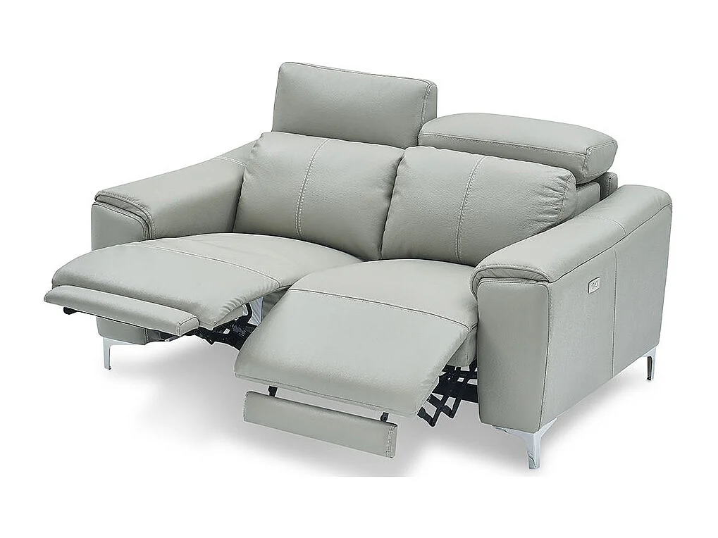 Canapé relaxation électrique 2 places en cuir BIANCA - Gris clair Gris perle - Angle Droit