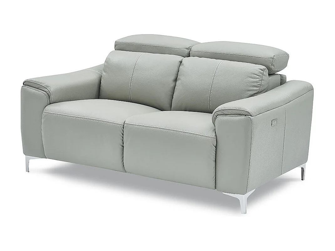 Canapé relaxation électrique 2 places en cuir BIANCA - Gris clair Gris perle - Angle Droit