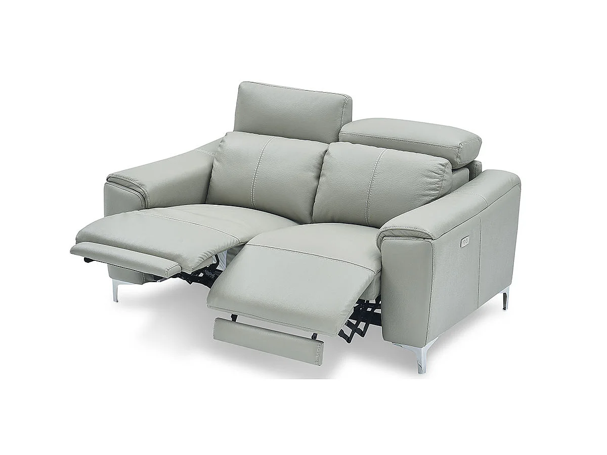 Canapé d'angle relax 2 places en cuir gris clair BIANCA