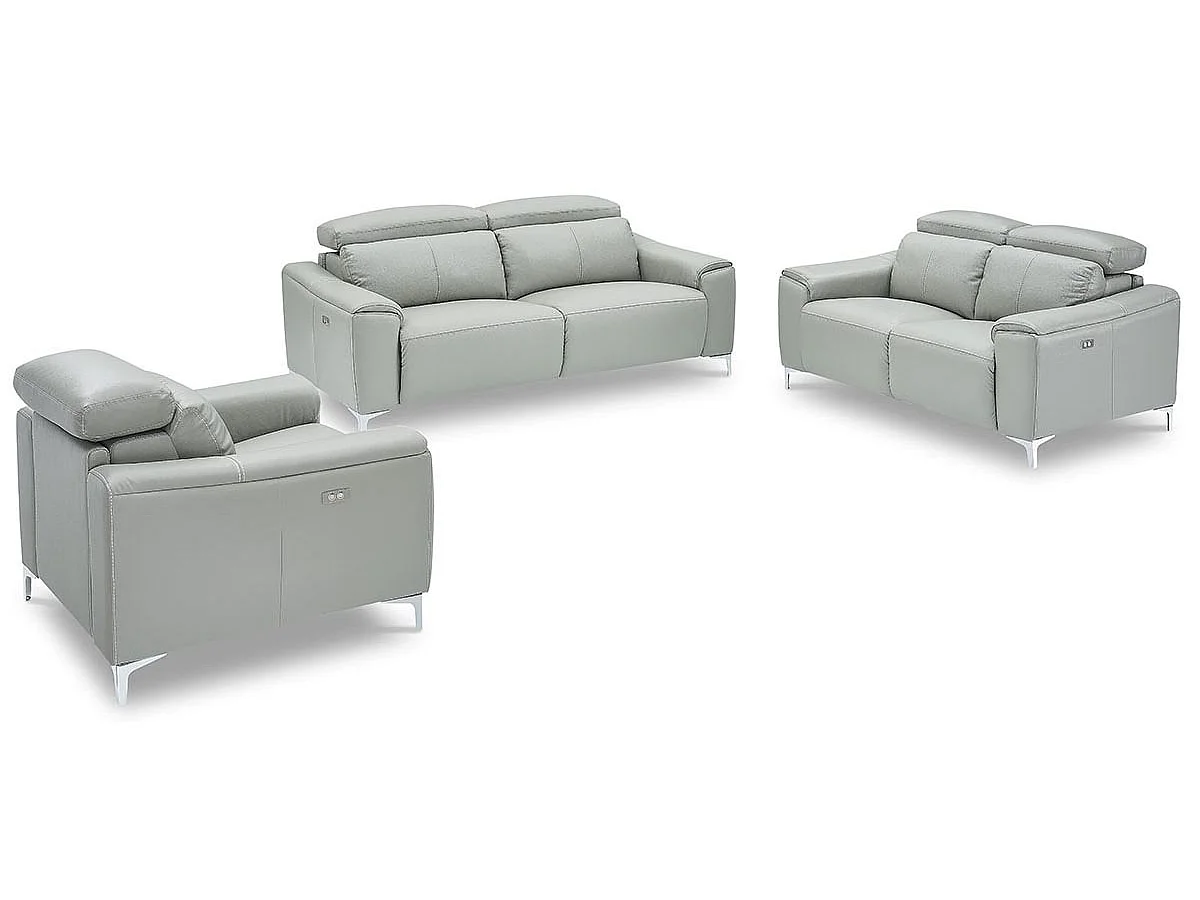 Canapé d'angle relax 2 places en cuir gris clair BIANCA
