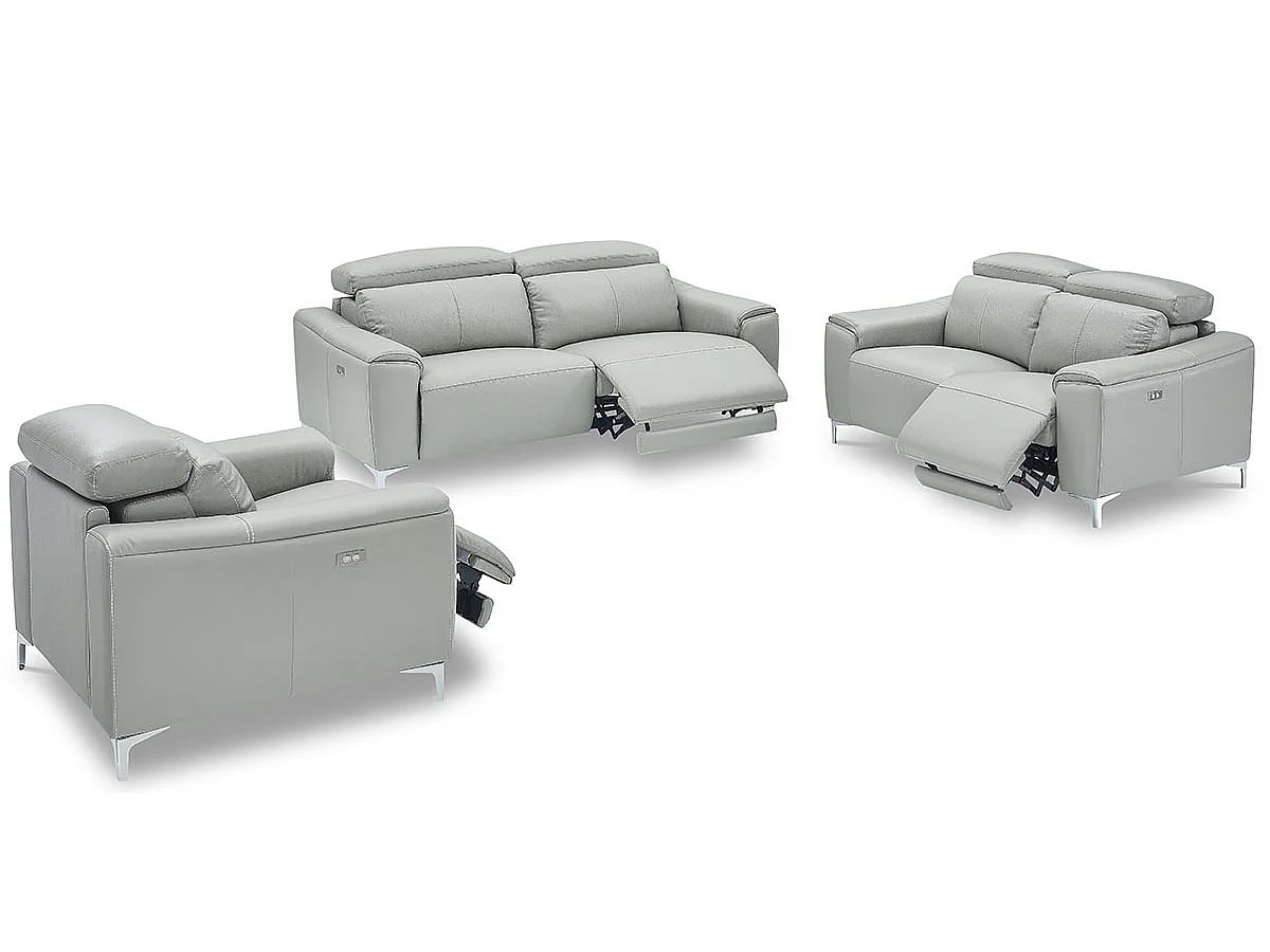 Canapé d'angle relax 2 places en cuir gris clair BIANCA