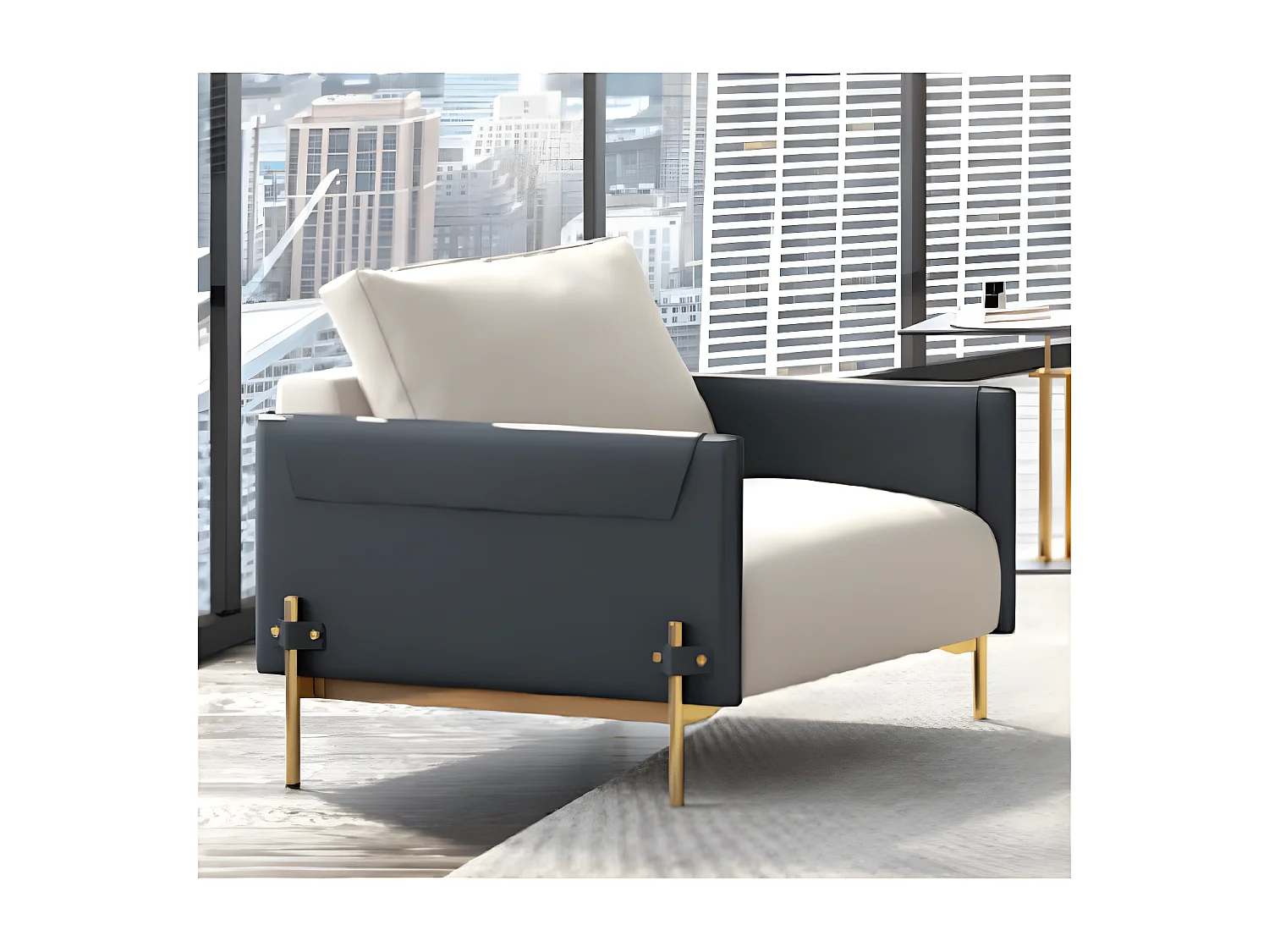 Fauteuil en tissu ALAN - Blanc et Gris