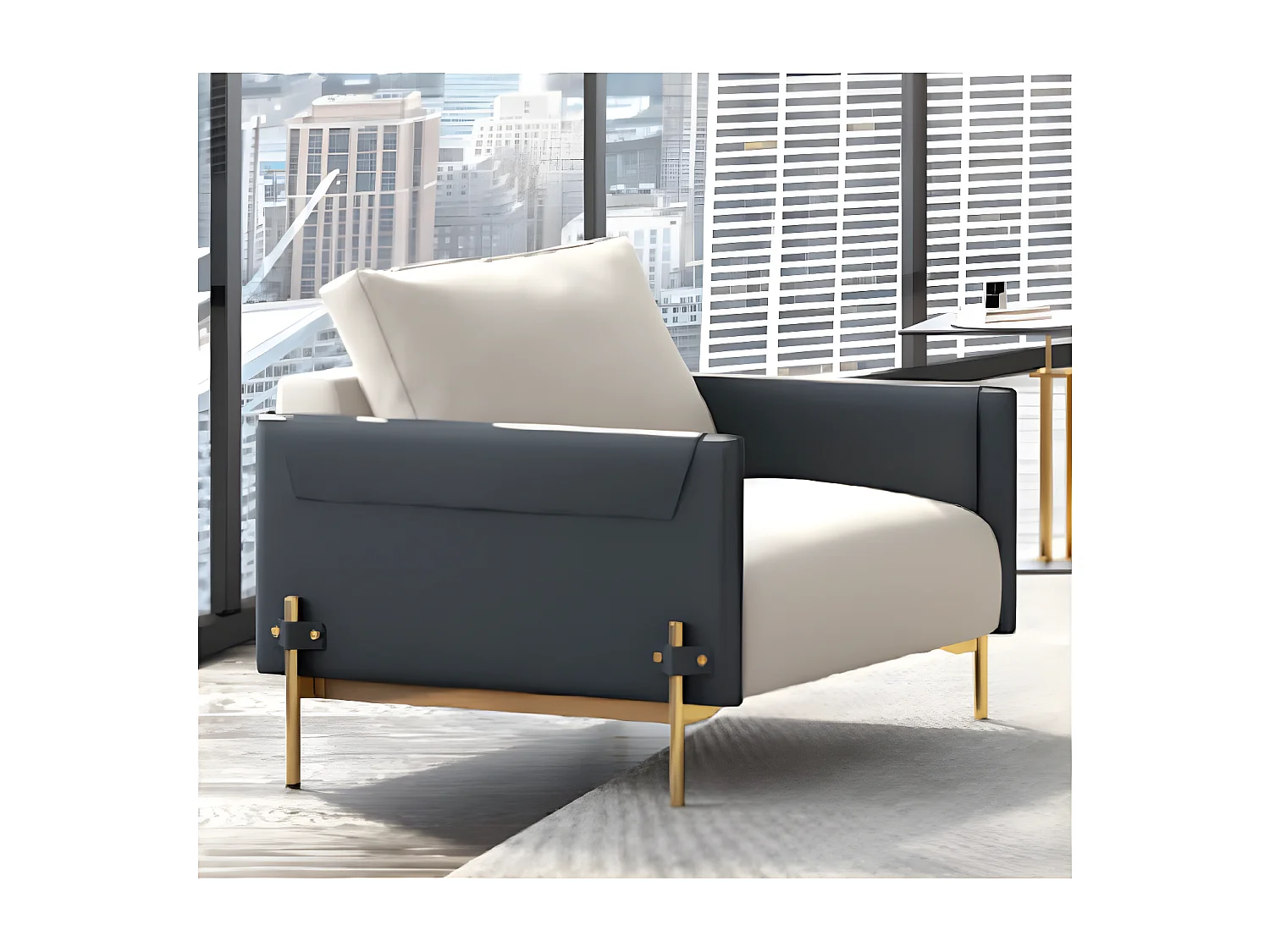 Fauteuil en tissu ALAN - Blanc et Gris