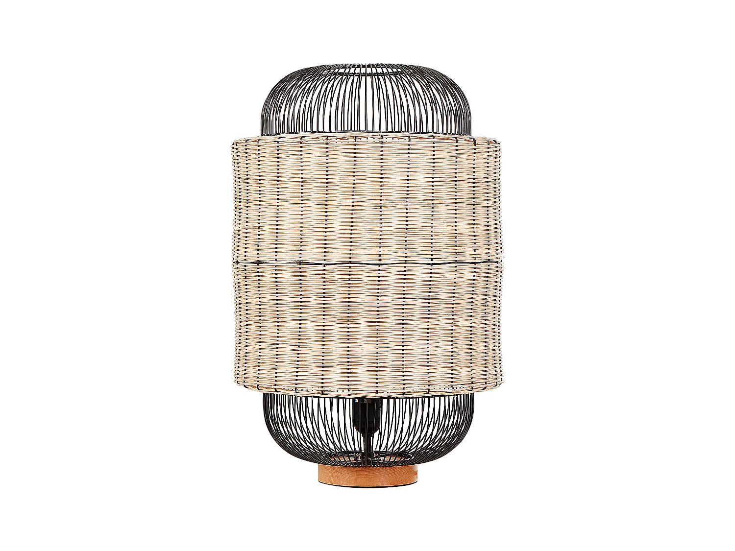 Tischlampe Rattan natürlich beige Metall schwarz Laternenform 55 cm Tanganyika