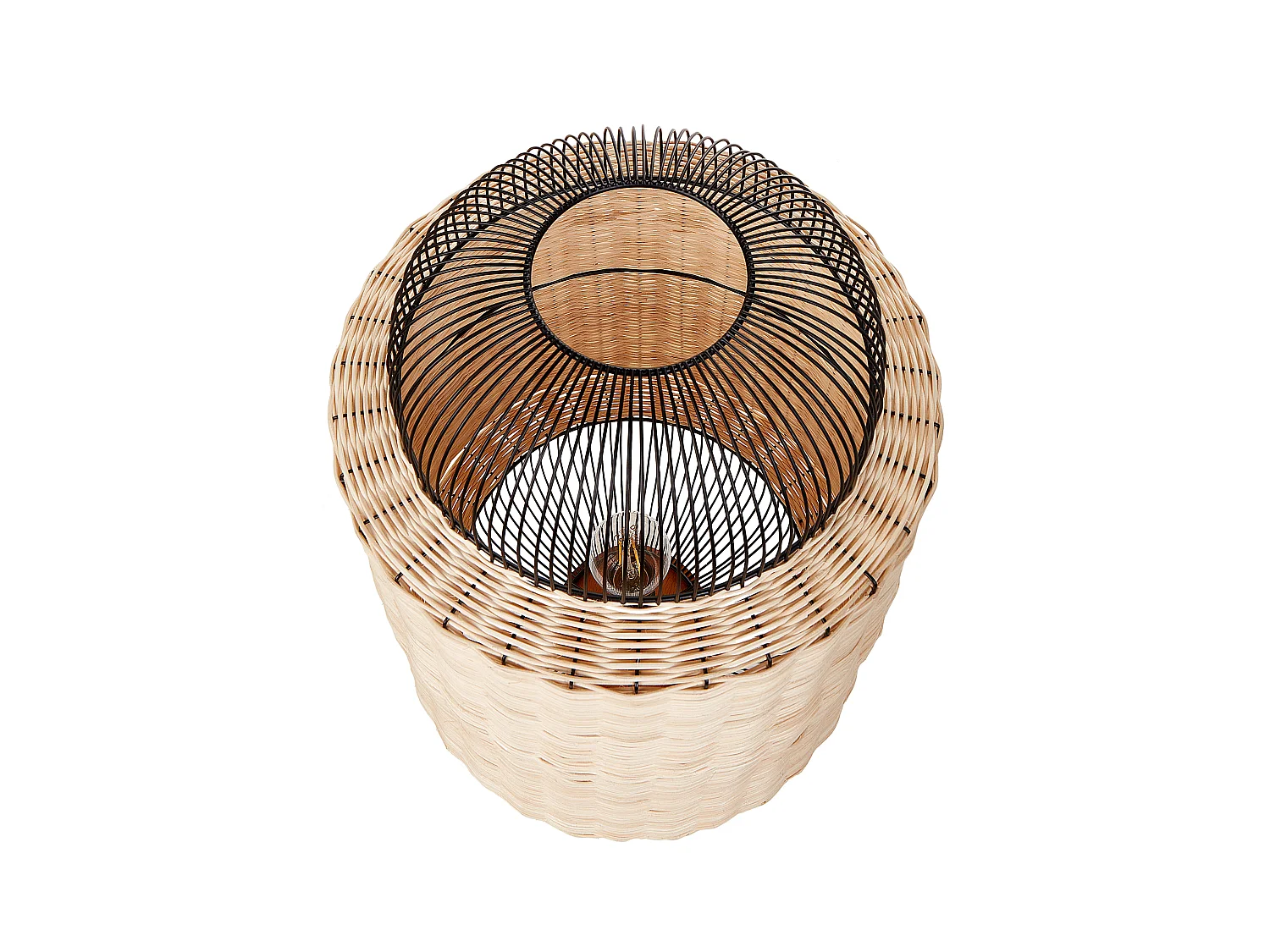 Tischlampe Rattan natürlich beige Metall schwarz Laternenform 55 cm Tanganyika