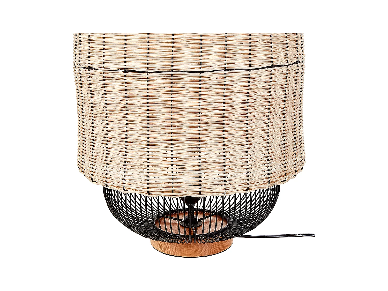 Tischlampe Rattan natürlich beige Metall schwarz Laternenform 55 cm Tanganyika