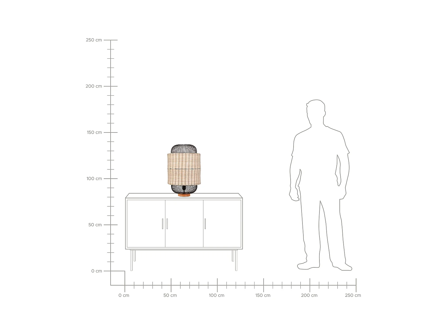 Tischlampe Rattan natürlich beige Metall schwarz Laternenform 55 cm Tanganyika