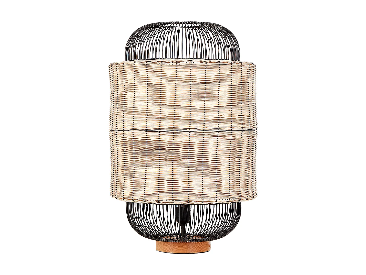 Tischlampe Rattan natürlich beige Metall schwarz Laternenform 55 cm Tanganyika