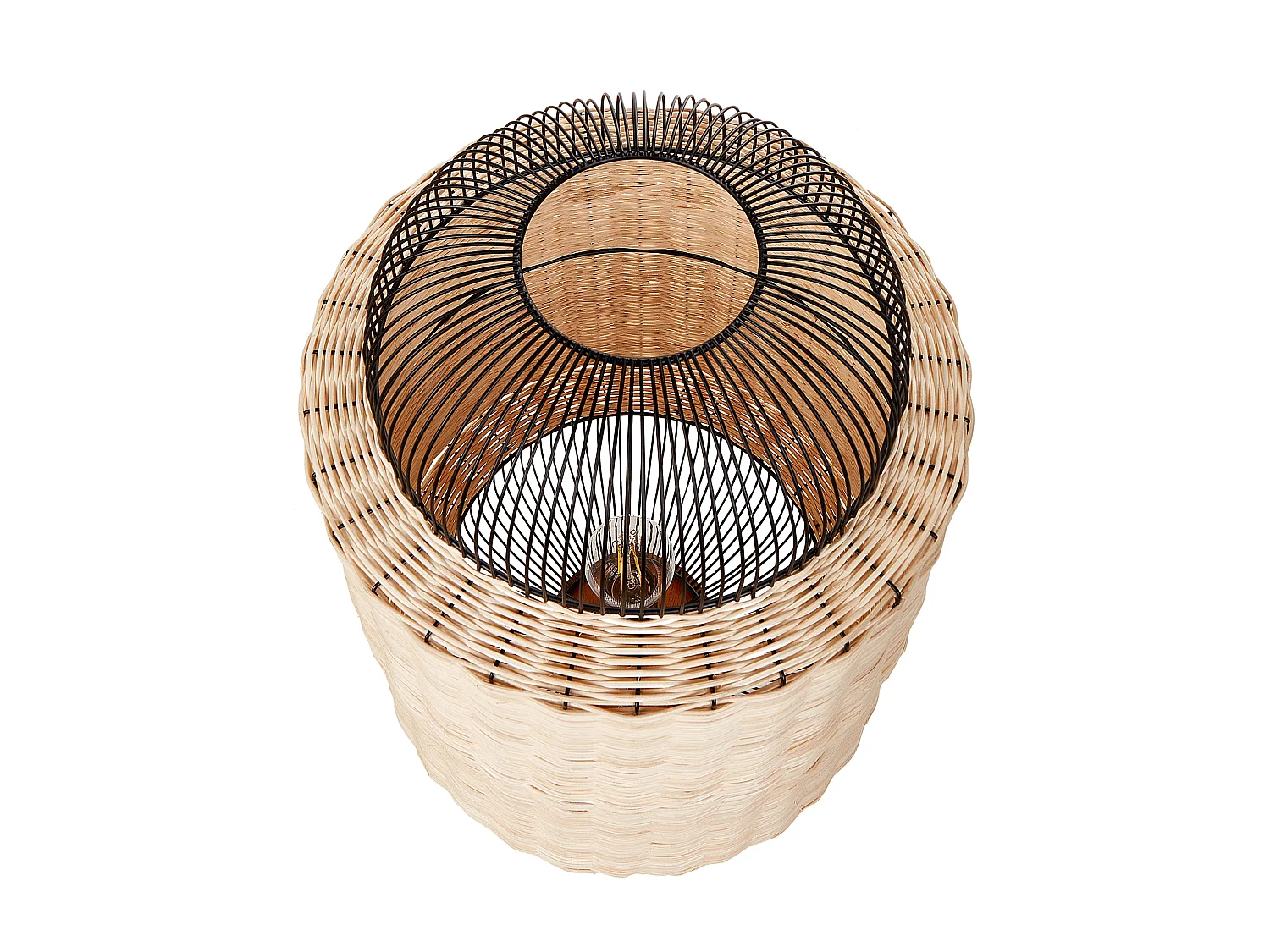 Tischlampe Rattan natürlich beige Metall schwarz Laternenform 55 cm Tanganyika