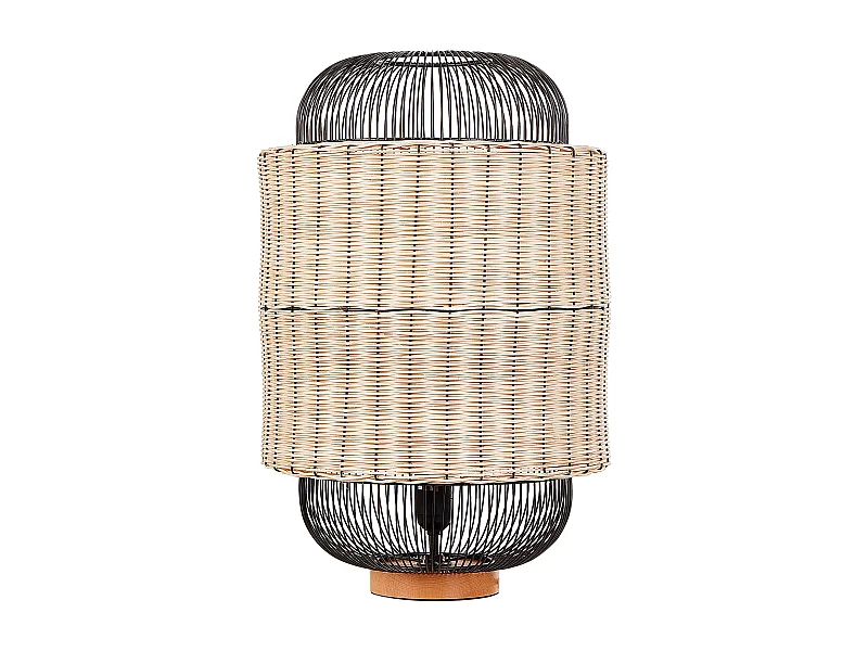 Tischlampe Rattan natürlich beige Metall schwarz Laternenform 55 cm Tanganyika
