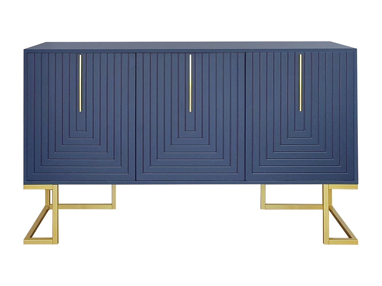 Buffet moderne avec étagères réglables - 3 portes à motif de U - poignées et base en métal - Bleu