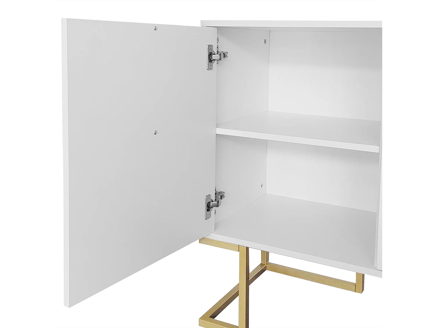 Buffet moderne avec étagères réglables - 3 portes à motif de U - poignées et base en métal - Blanc