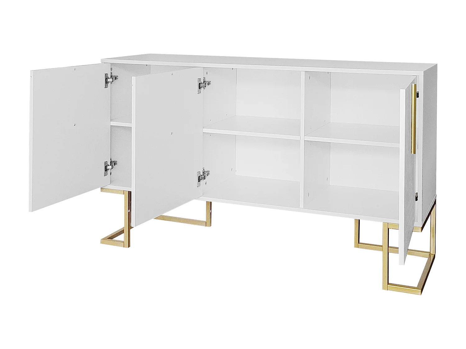 Modernes Sideboard mit verstellbaren Einlegeböden – 3 U-förmige Türen – Griffe und Sockel aus Metall – Weiß