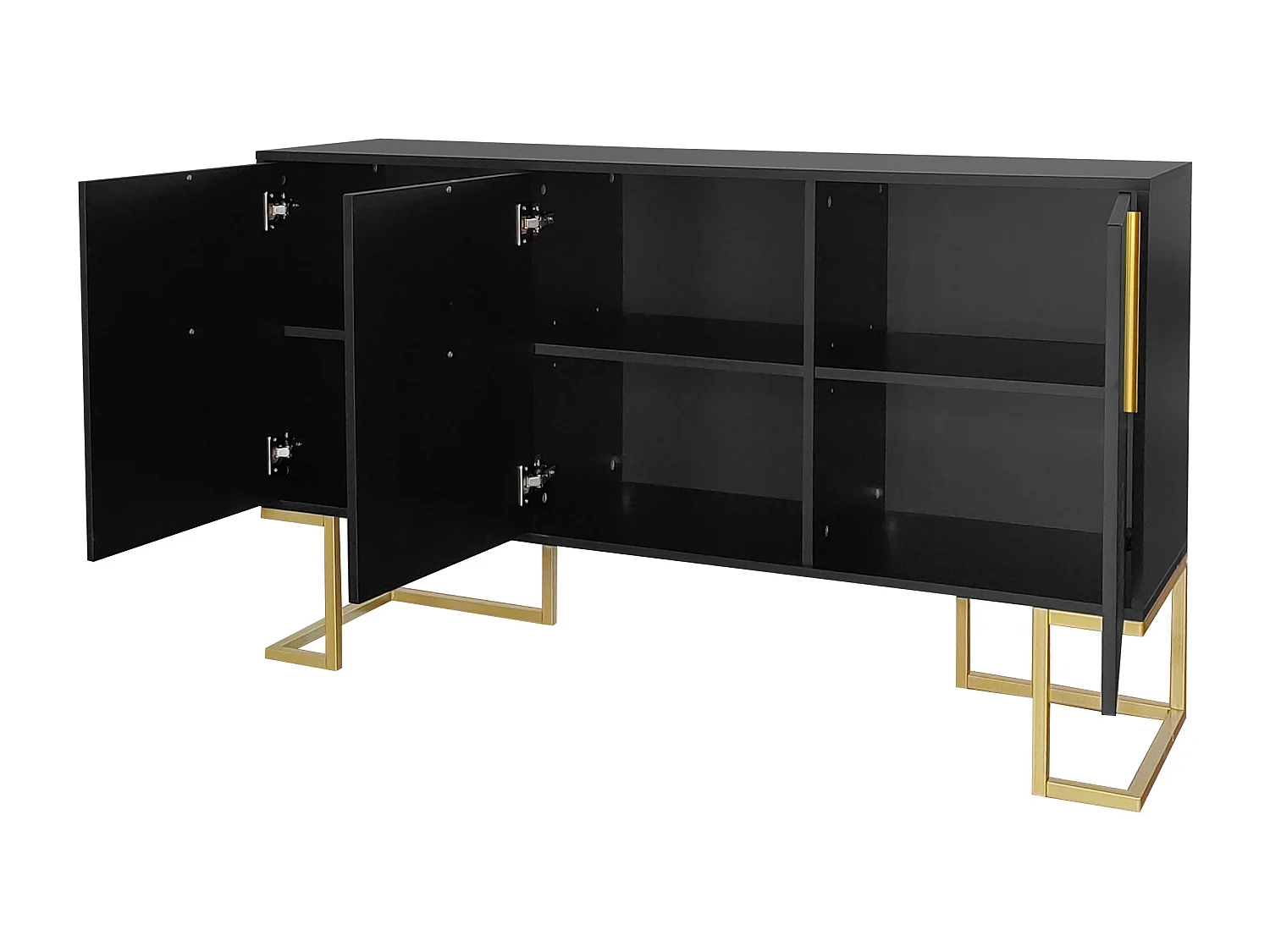 Modern dressoir met verstelbare planken - 3 U-vormige deuren - metalen handgrepen en onderstel - Zwart