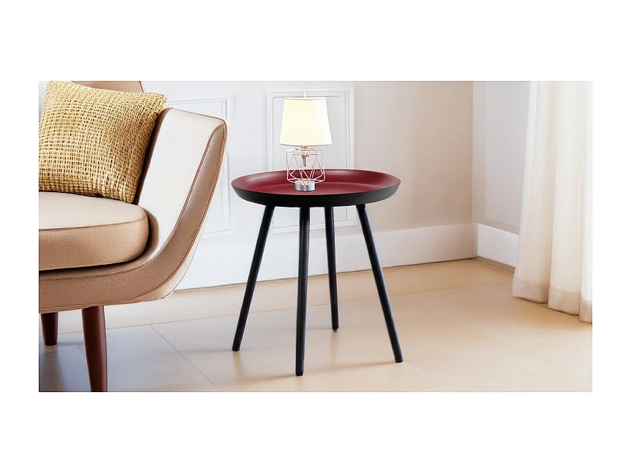 Table d'appoint ronde D. 38 cm métal rouge et pieds noirs - LAK 8969