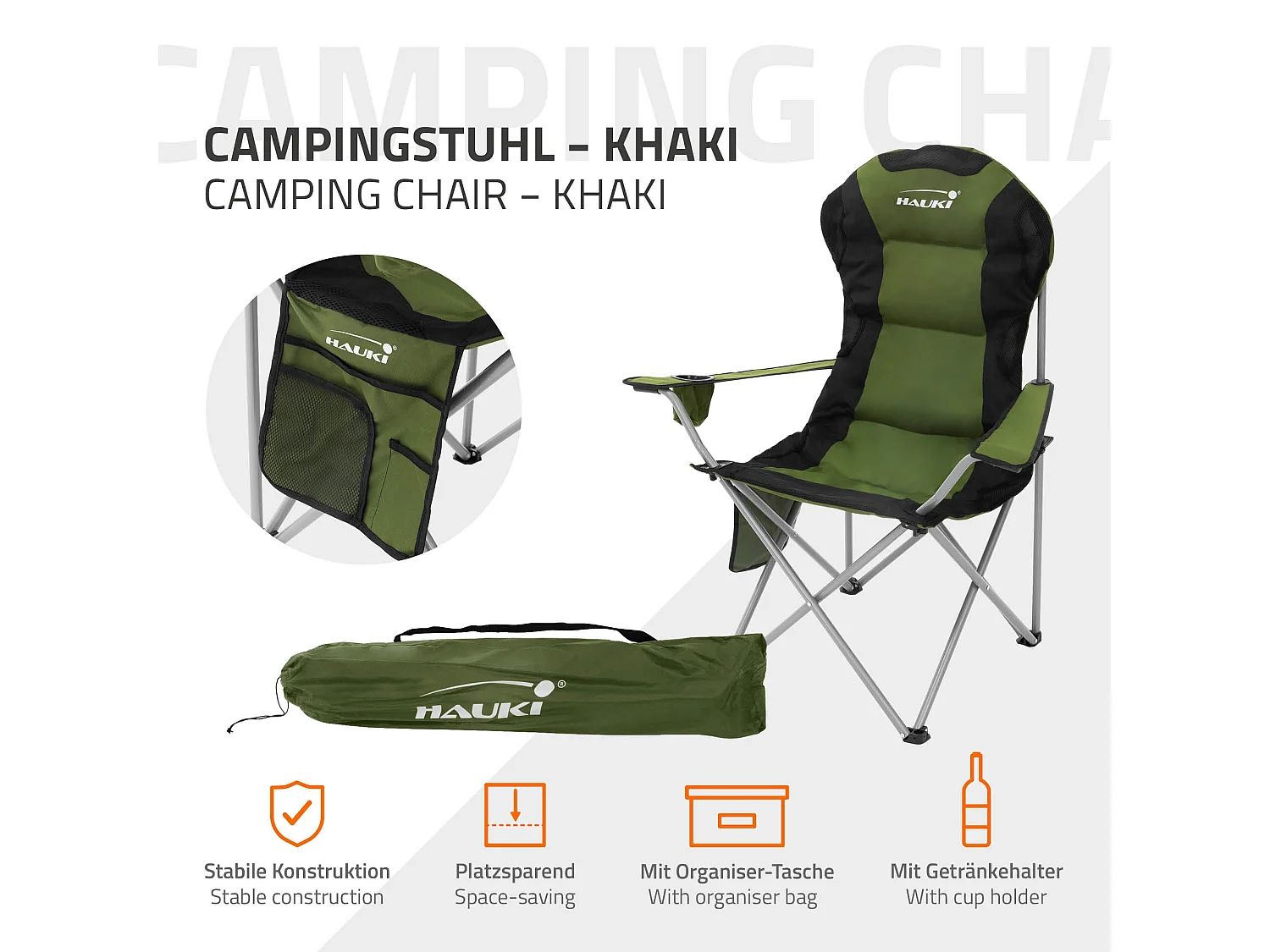 Set 2x sedia da campeggio cachi pieghevole con borsa portabicchieri sedie 150 kg