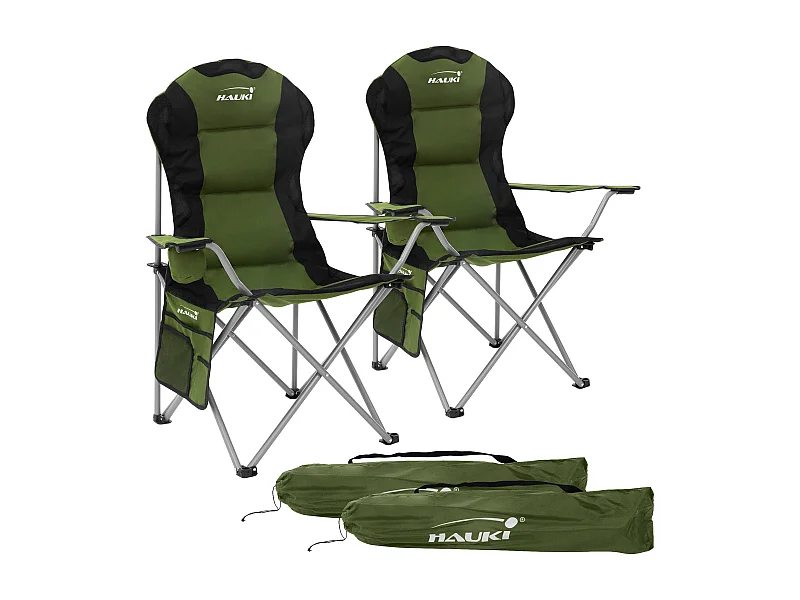 2x Sillas plegables de camping caqui asientos de pesca con portavasos y bolsa
