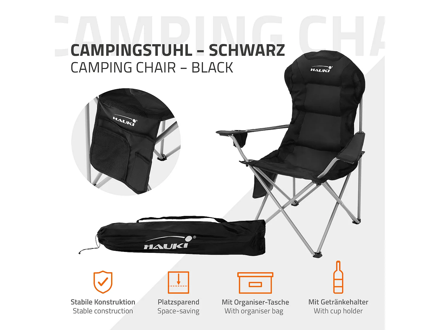 2x Sillas plegables de camping negra asientos de pesca con portavasos y bolsa