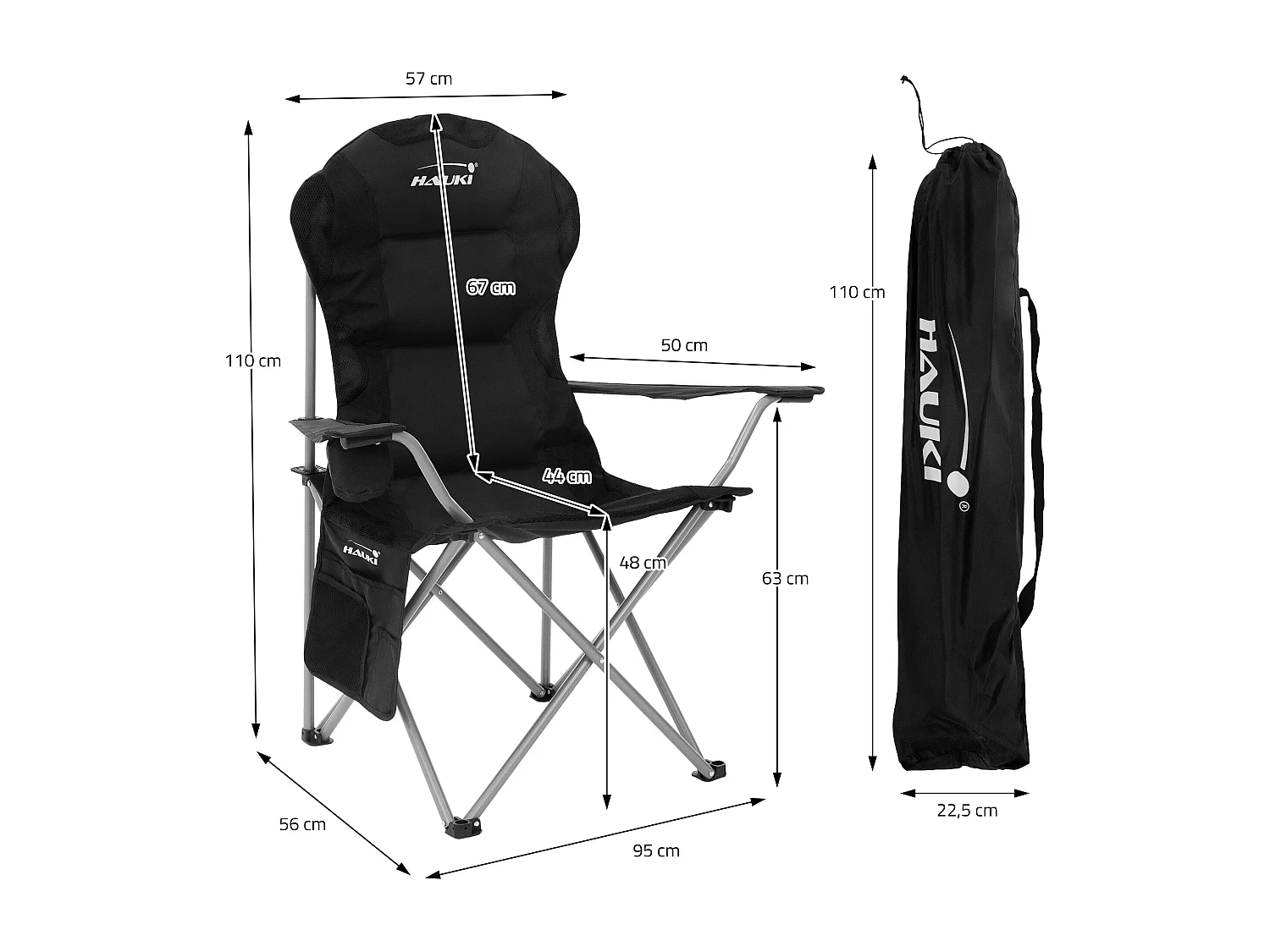 2x Sillas plegables de camping negra asientos de pesca con portavasos y bolsa