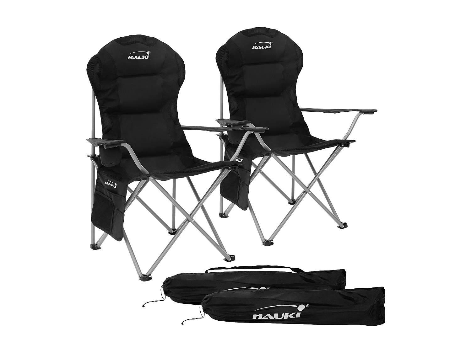 Set 2x sedia da campeggio nero pieghevole con borsa portabicchieri sedie 150 kg