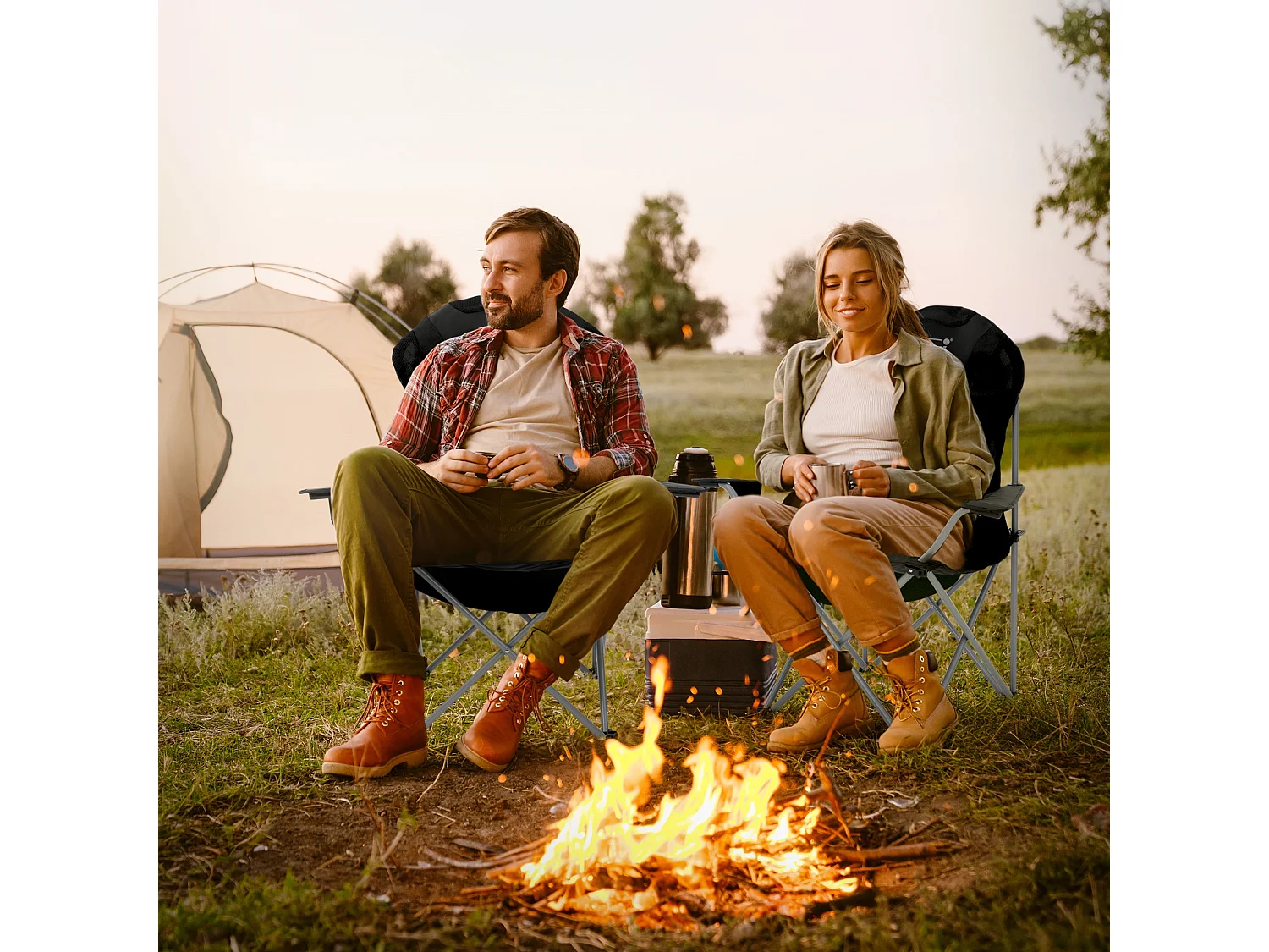 Set 2x sedia da campeggio nero pieghevole con borsa portabicchieri sedie 150 kg