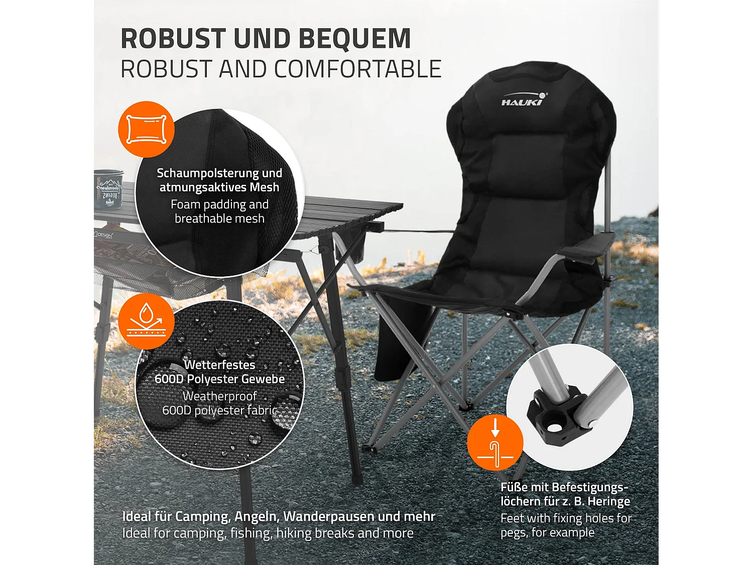 Set 2x sedia da campeggio nero pieghevole con borsa portabicchieri sedie 150 kg
