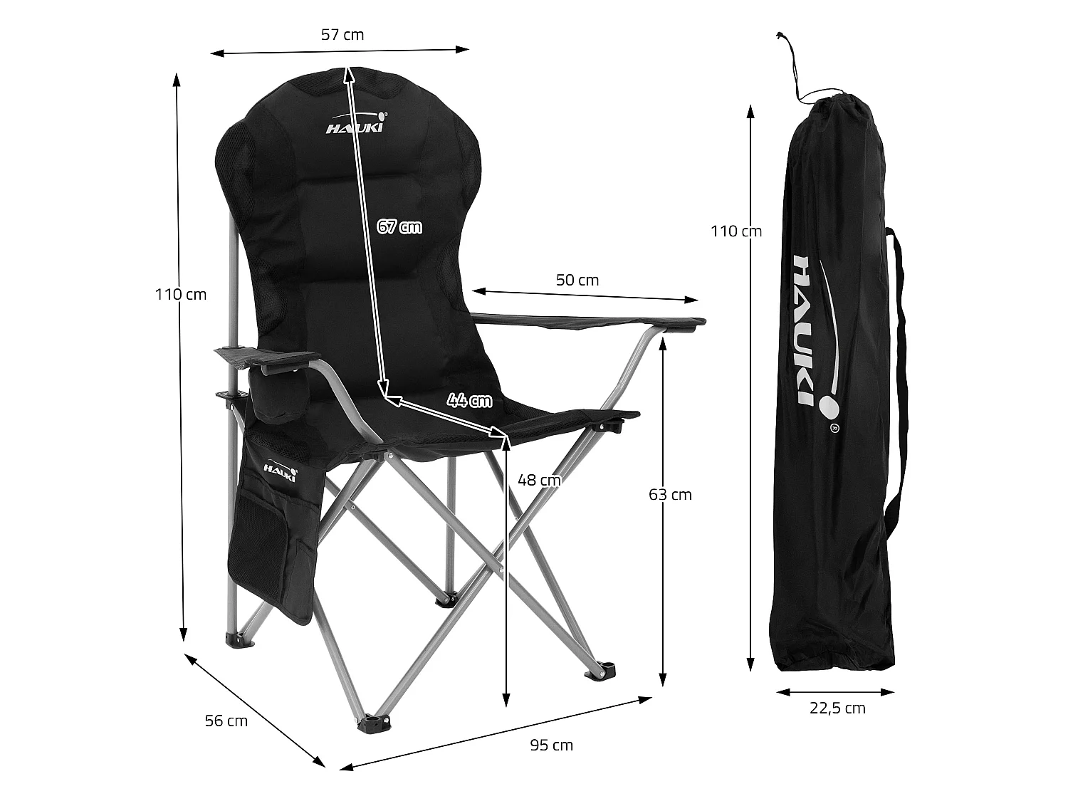 Set 2x sedia da campeggio nero pieghevole con borsa portabicchieri sedie 150 kg