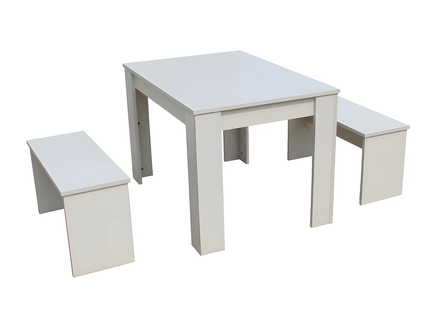 Mesa com 2 bancos "Tino" - 110 x 74 x 70 cm - Branco para espaços pequenos