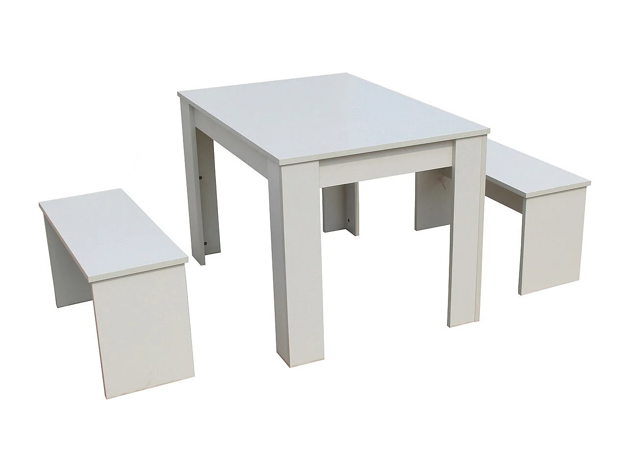 Mesa y 2 bancos "Tino"  - 140 x 74 x 70 cm - Blanco