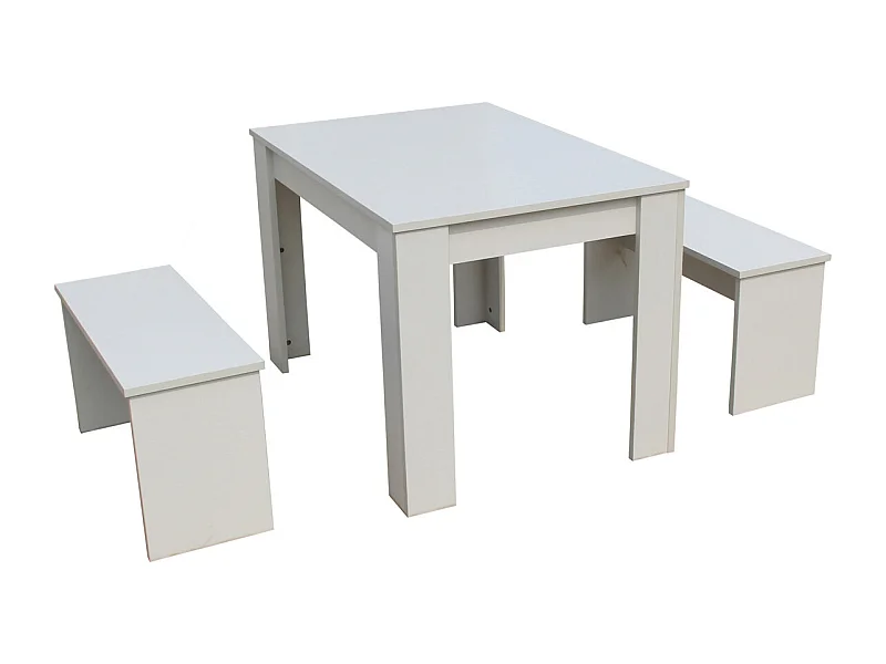 Table avec 2 bancs "Tino" - 110 x 74 x 70 cm - Blanc
