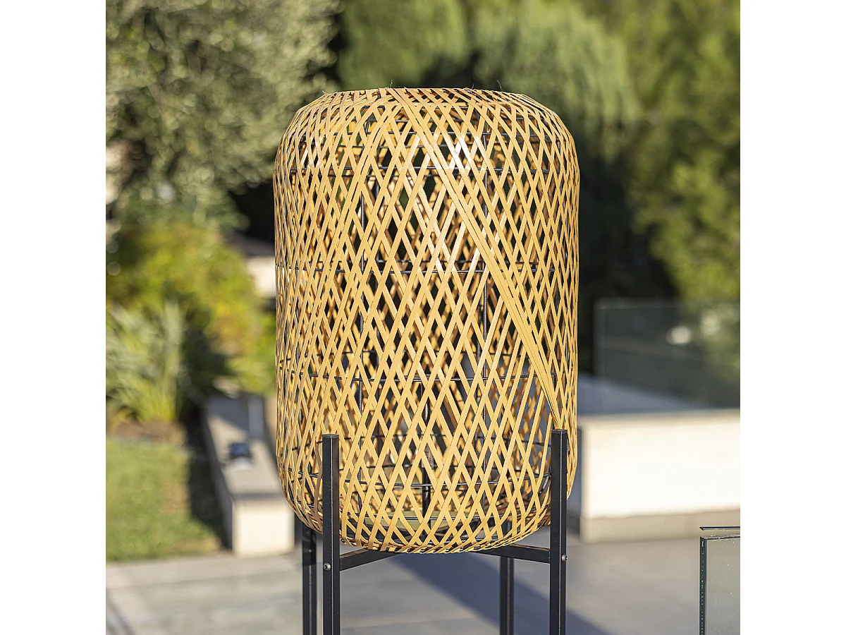 Lampadaire sans fil STANL Beige Poly rotin H150cm