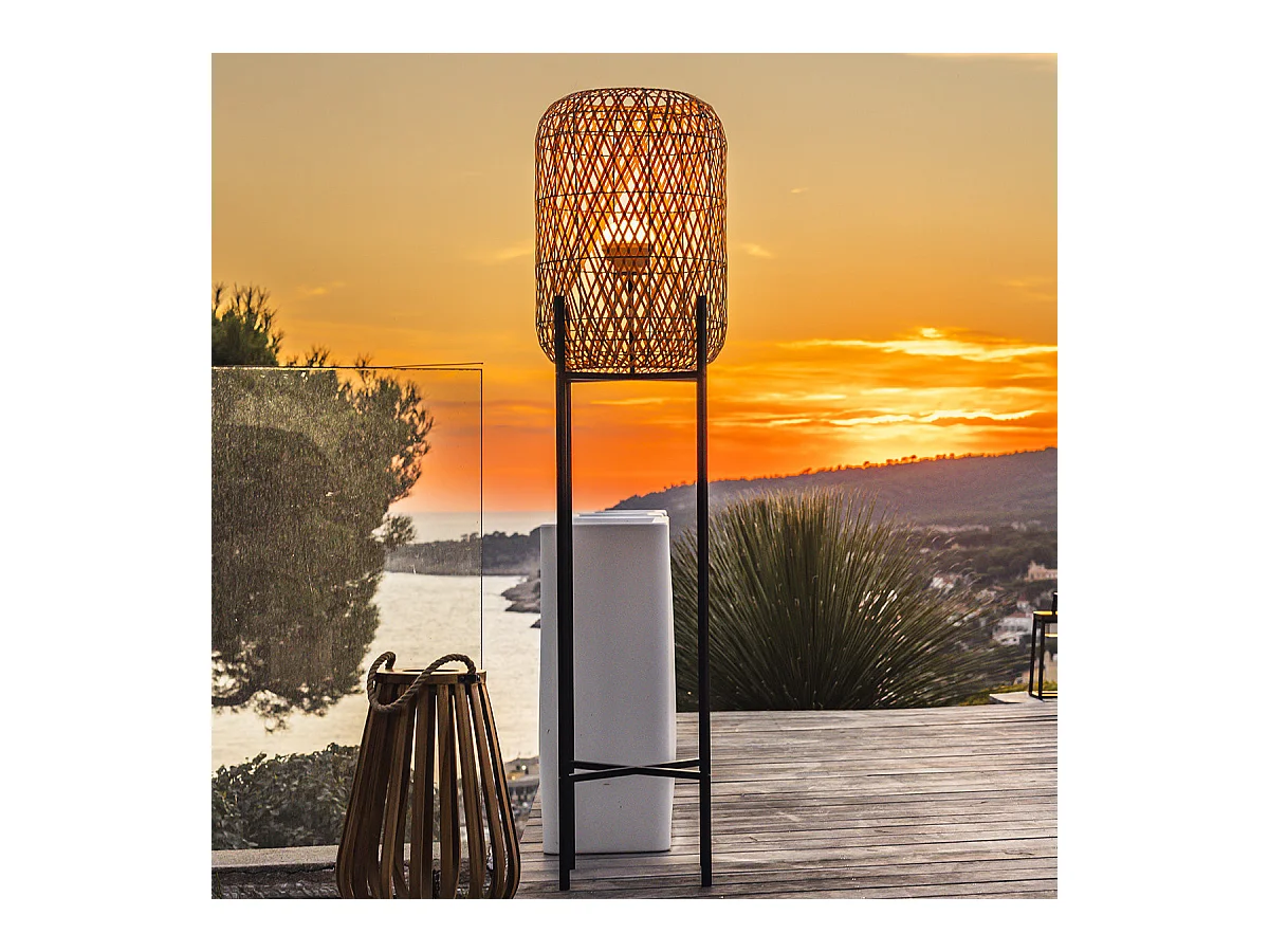 Lampadaire sans fil STANL Beige Poly rotin H150cm