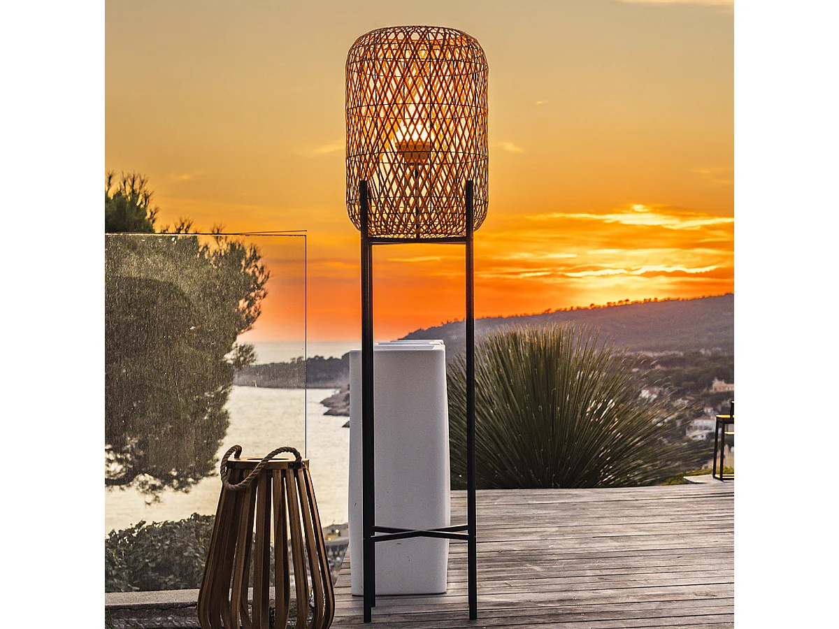 Lampadaire sans fil STANL Beige Poly rotin H150cm