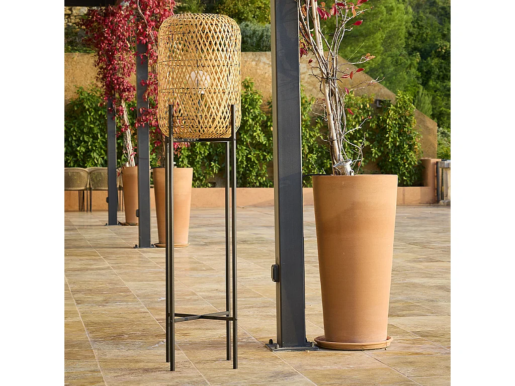 Lampadaire sans fil STANL Beige Poly rotin H150cm