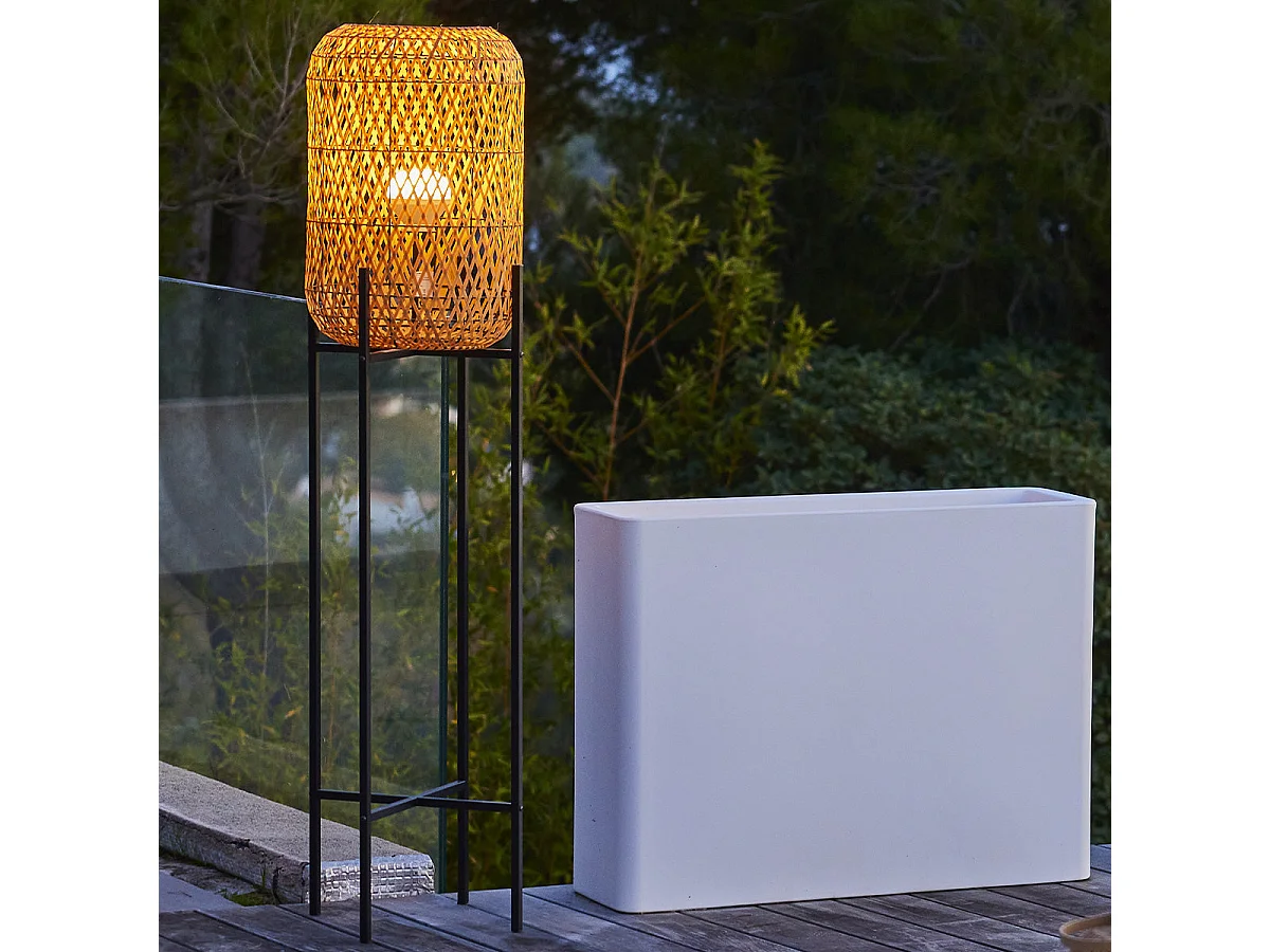 Lampadaire sans fil STANL Beige Poly rotin H150cm